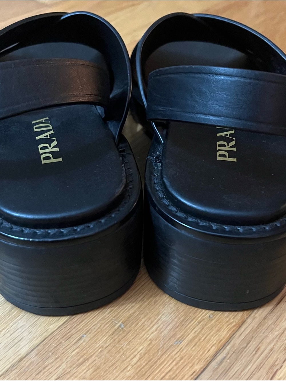 Prada Black Leather Crisscross Slingback Sandals 45mm Women's Size 37.5 7.5 - Picture 9 of 16